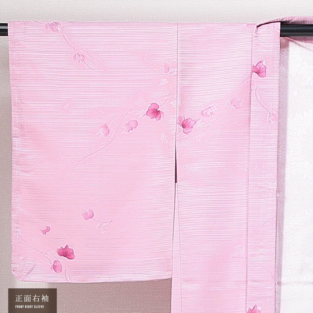 未使用品 洗える着物 羽織 袷 身丈79cm 裄丈63cm ポリエステル Nランク カジュアル Sサイズ 植物柄 ピンク系 RP 1232-14712