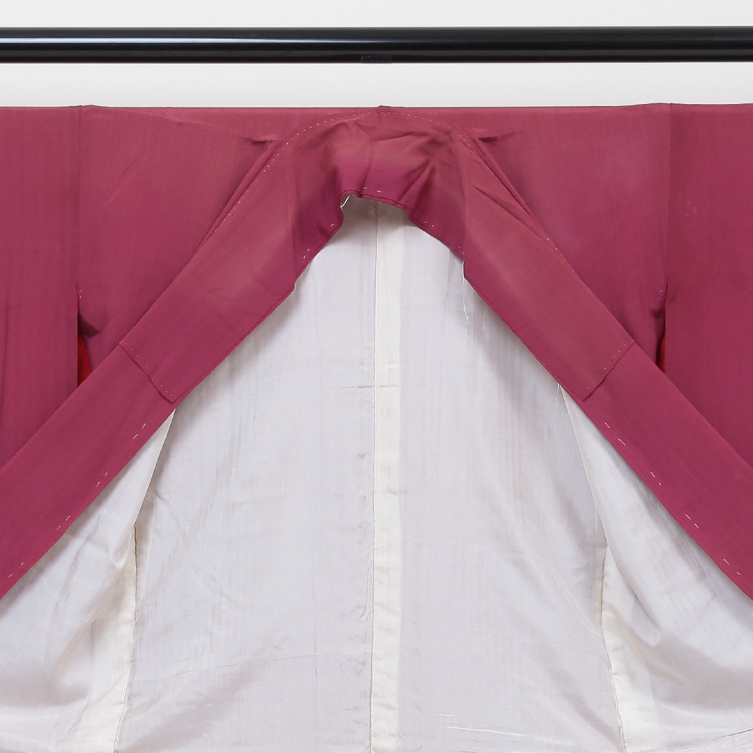 色留袖 袷 身丈148cm 裄63.5cm Cランク 正絹 広衿 アンティーク 赤系 1211-00082 1211000825112