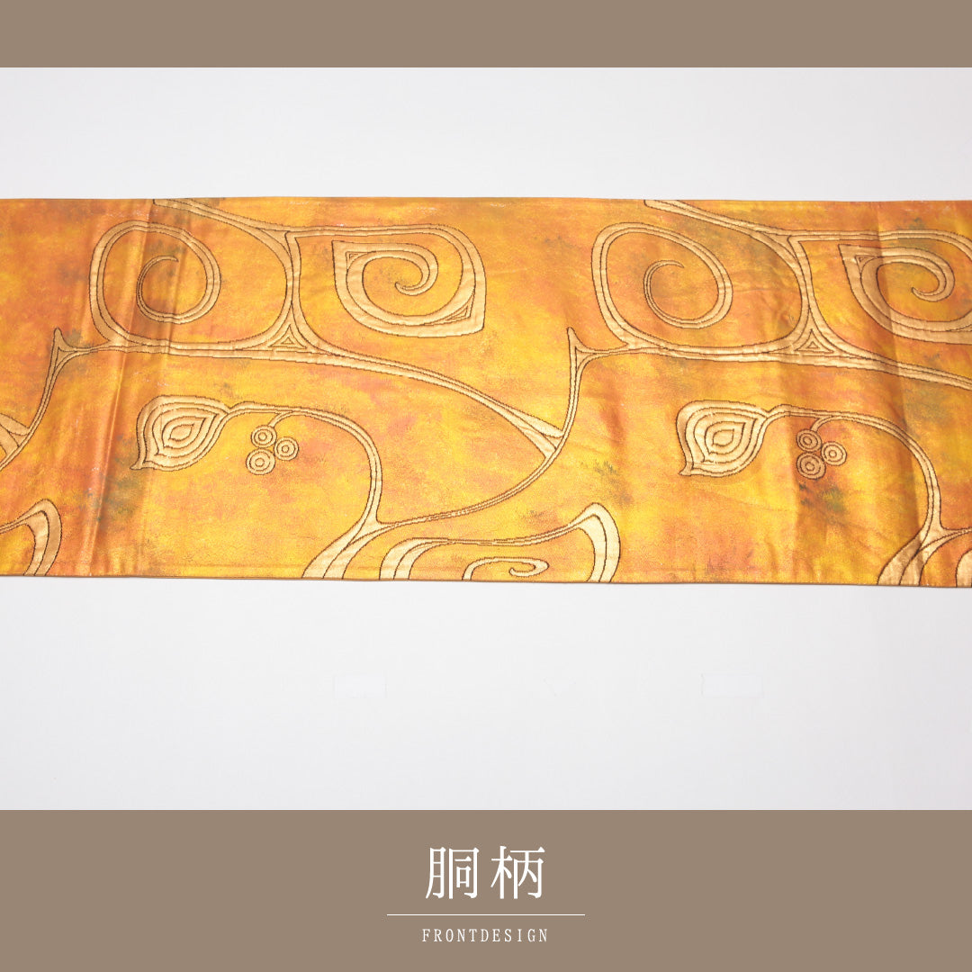 袋帯 帯丈428cm 正絹 六通 セミフォーマル 植物柄 朱系 1243-01281