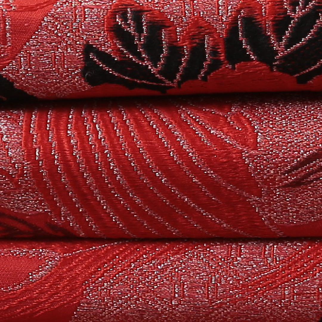 アンティーク 丸帯 帯丈374cm 全通 孔雀 牡丹 菊 吉祥文様 フォーマル 赤系 正絹 Aランク 1223-00726