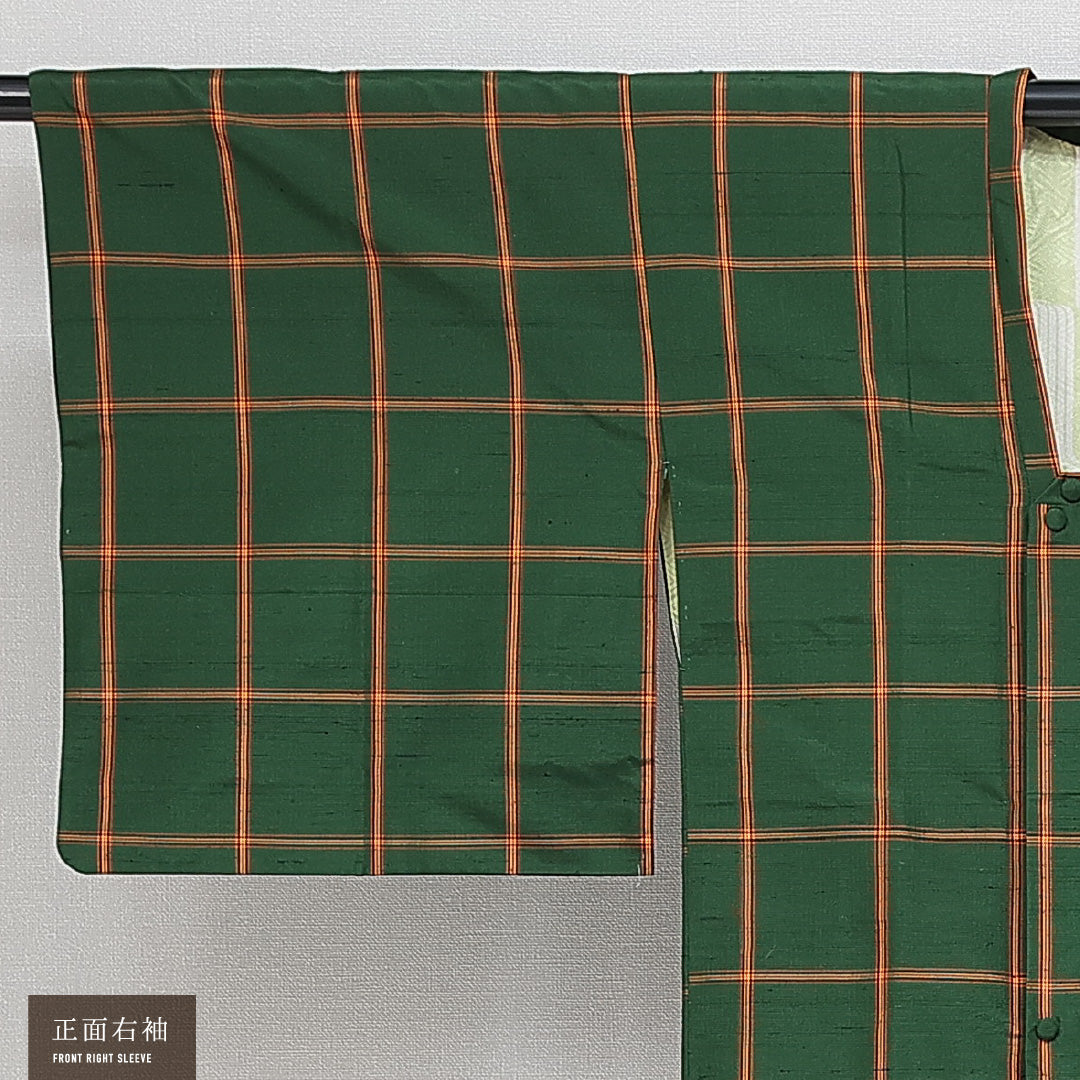 道行コート 袷 身丈85cm 裄丈62cm 正絹 Sランク インフォーマル Sサイズ 格子 緑系 RP 1237-14666