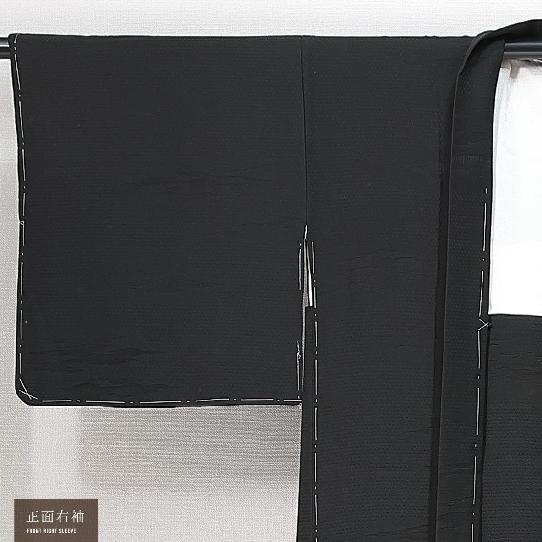 黒羽織 袷 身丈78cm 裄丈65cm 正絹 Aランク Mサイズ 一つ紋(梅鉢) セミフォーマル 織り出し 風景柄 黒系 1217-14752