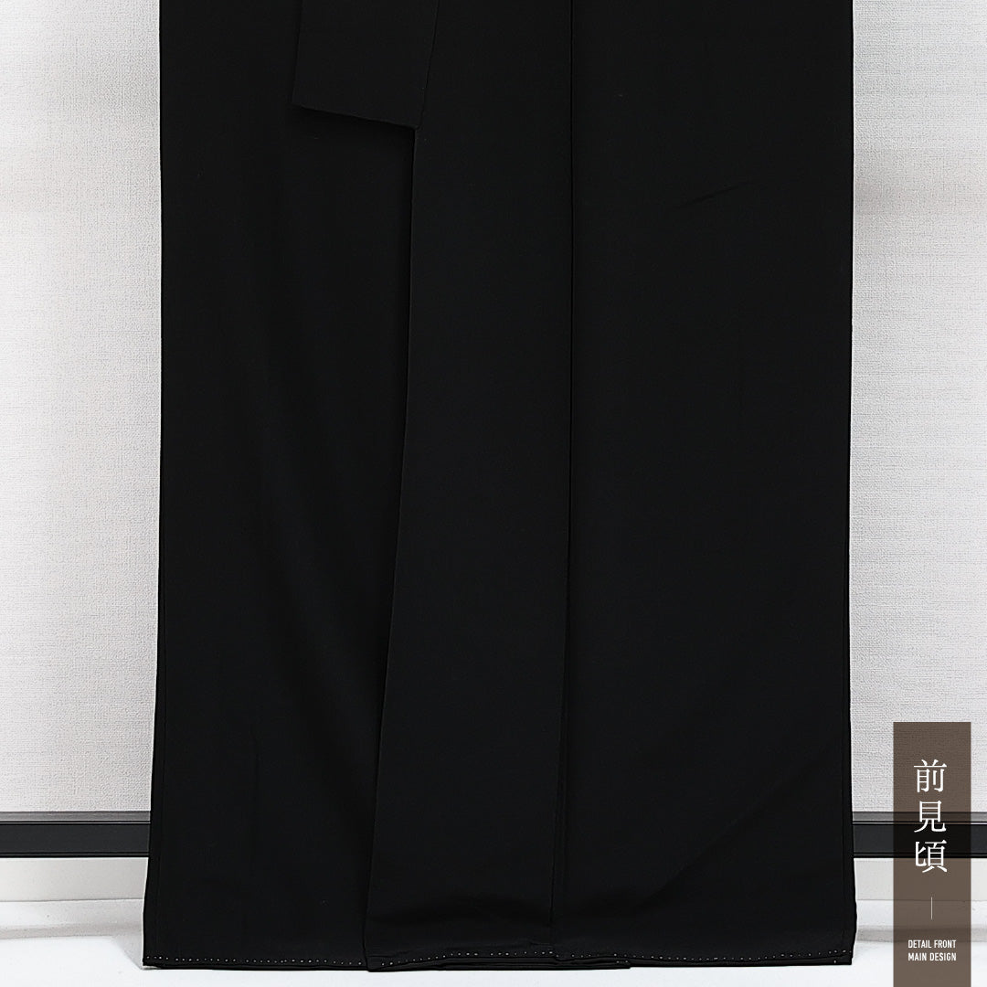黒紋付 五つ紋 五三桐 身丈165cm 裄丈64cm Sランク ポリエステル 洗える着物 袷 広衿 XL フォーマル 上品 厳か 黒系 1299-F0618
