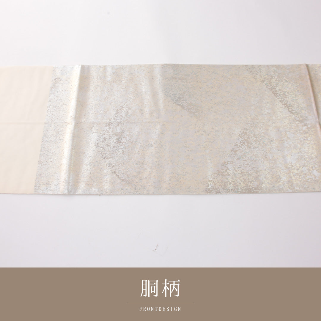 袋帯 帯丈432cm セミフォーマル 六通 Sランク 正絹 引箔 創作柄 白系 銀系 1223-02305