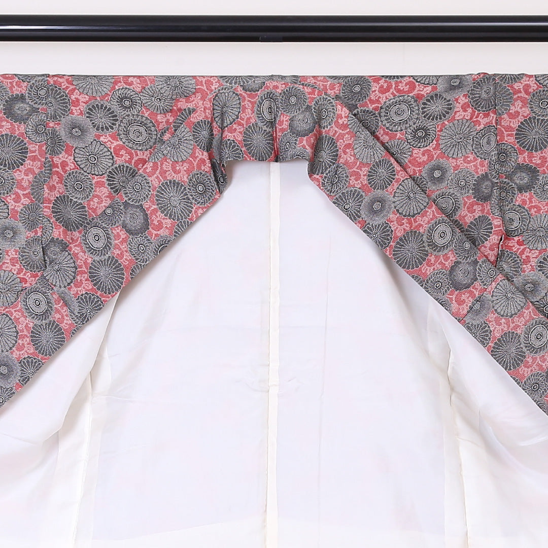 小紋 袷 身丈150cm 裄丈64cm 正絹 Aランク インフォーマル 広衿 Sサイズ 琳派 唐草華文 菊 赤系 RP 1221-01961