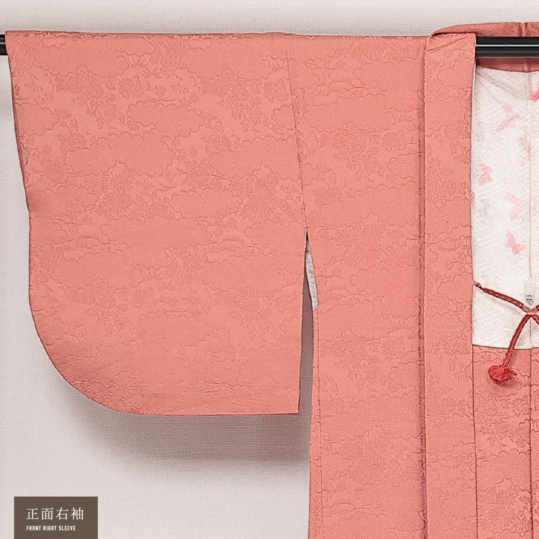 羽織 袷 身丈78cm 裄丈66cm 正絹 Sランク カジュアル Mサイズ 紐あり 雲取り 菊 ピンク系 RP 1232-13816
