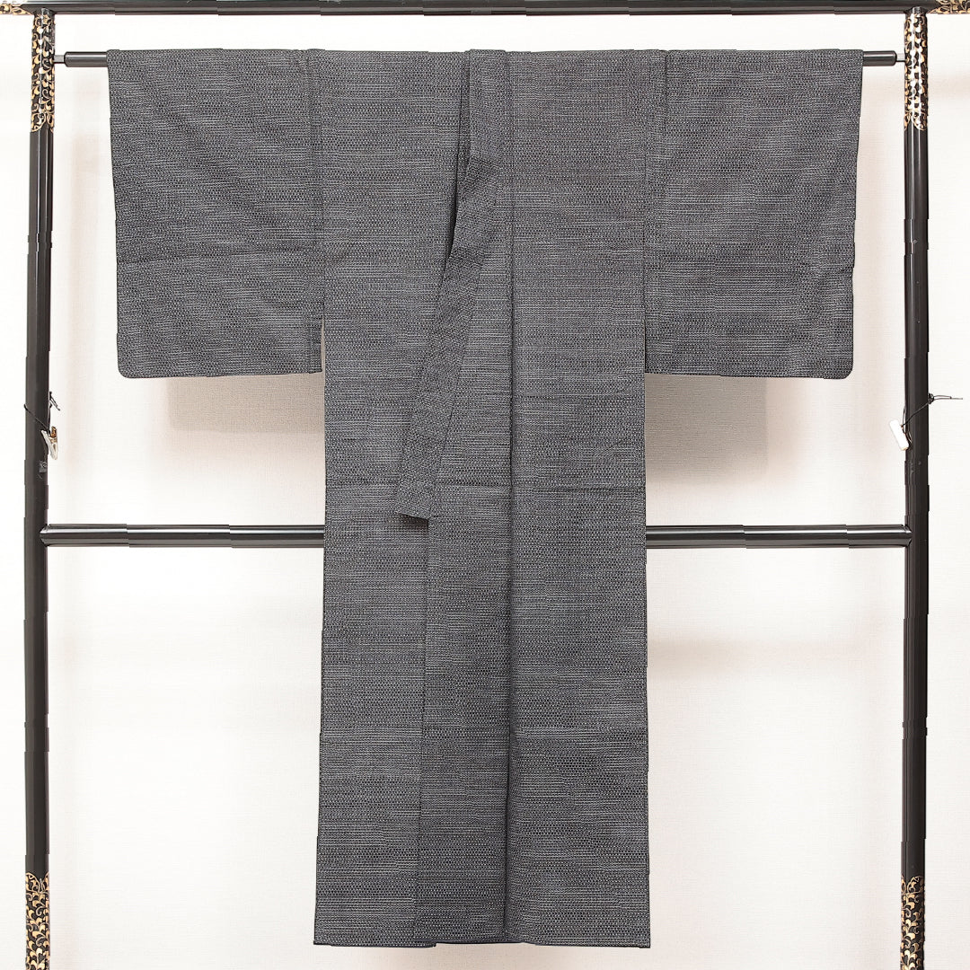 アンサンブル 男着物 袷 身丈142cm 裄丈34cm 正絹 Aランク カジュアル 棒衿 2XLサイズ 十字絣 グレー系 RP 1224-17237