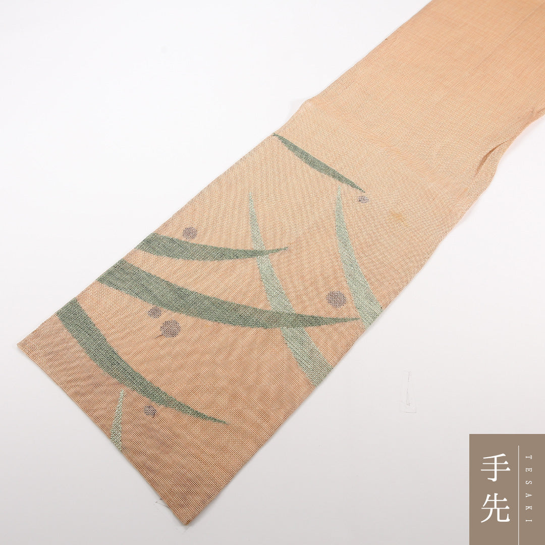 夏物 袋帯 帯丈424cm 正絹 六通 インフォーマル 露芝草 茶系 1243-02473