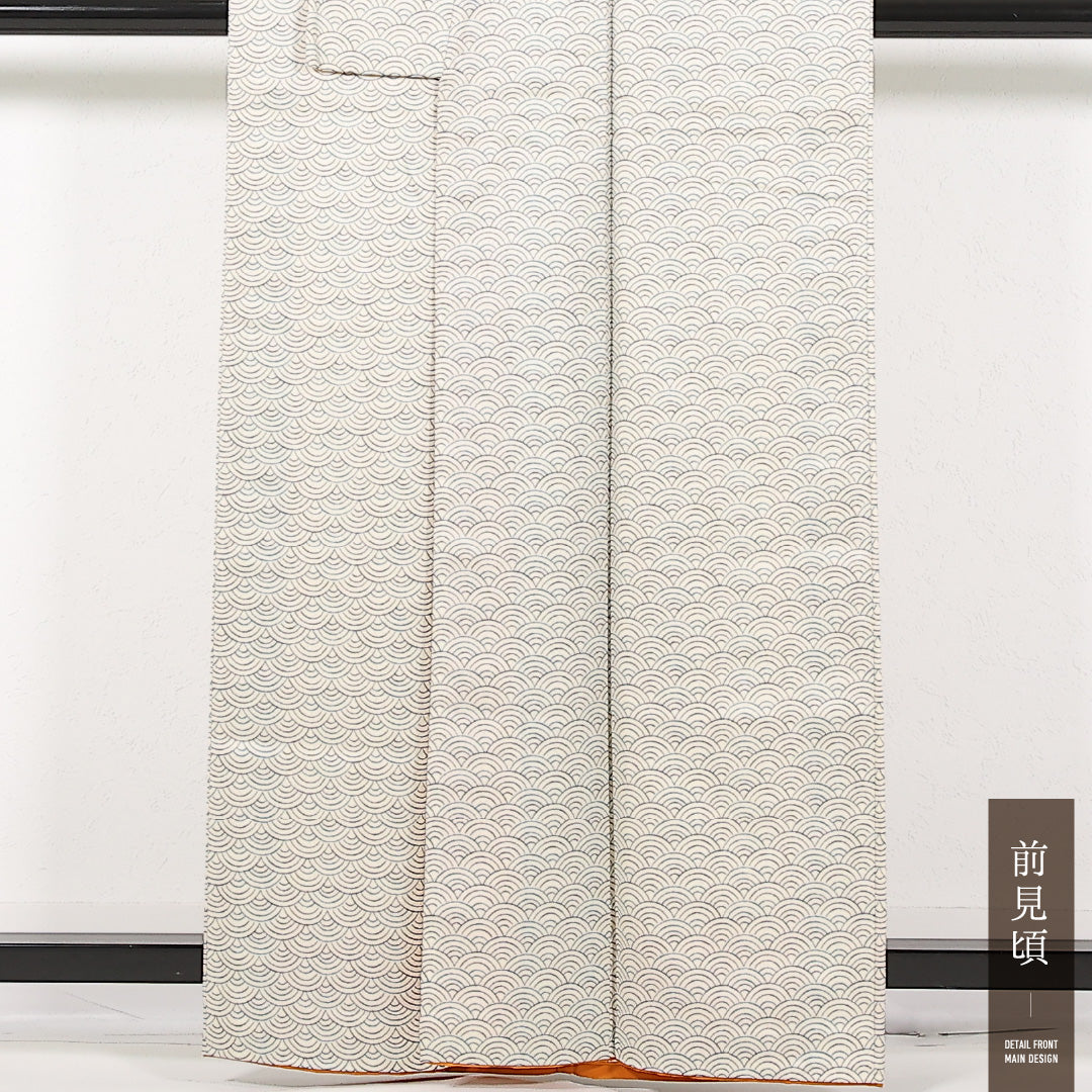 洗える着物 小紋 袷 身丈160cm 裄丈64cm ポリエステル Sランク インフォーマル 広衿 XSサイズ 青海波 白系 RP 1221-17461