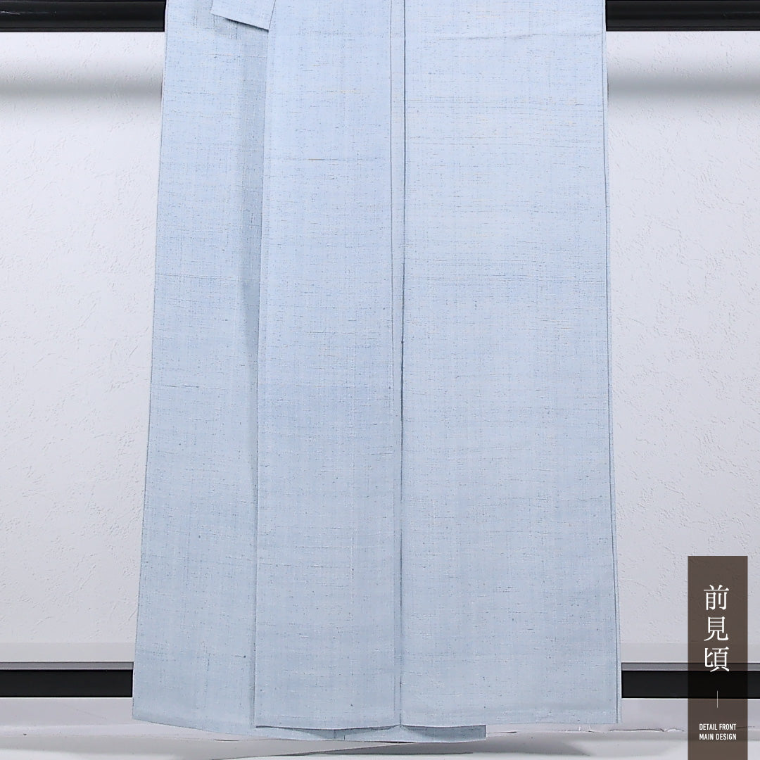 夏物 色無地 (紬) 夏紬 身丈155cm 裄丈63cm 正絹 Bランク インフォーマル バチ衿 Mサイズ 無地 水色系 RP 1219-17351