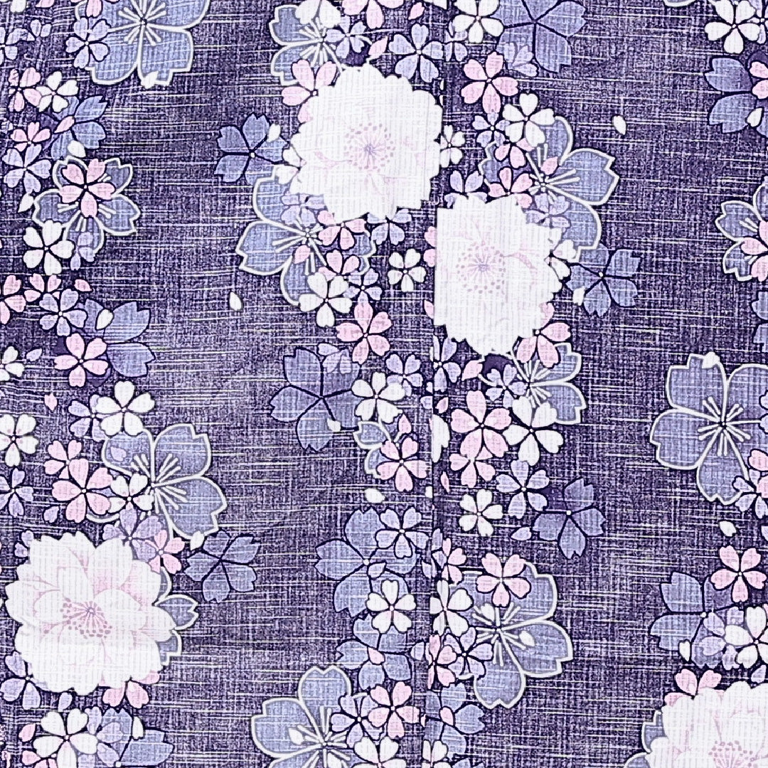 浴衣 夏物 洗える着物 身丈160cm 裄丈62cm Sランク 木綿 バチ衿 Lサイズ カジュアル 桜 可憐 爽やか 紫系 1218-14201
