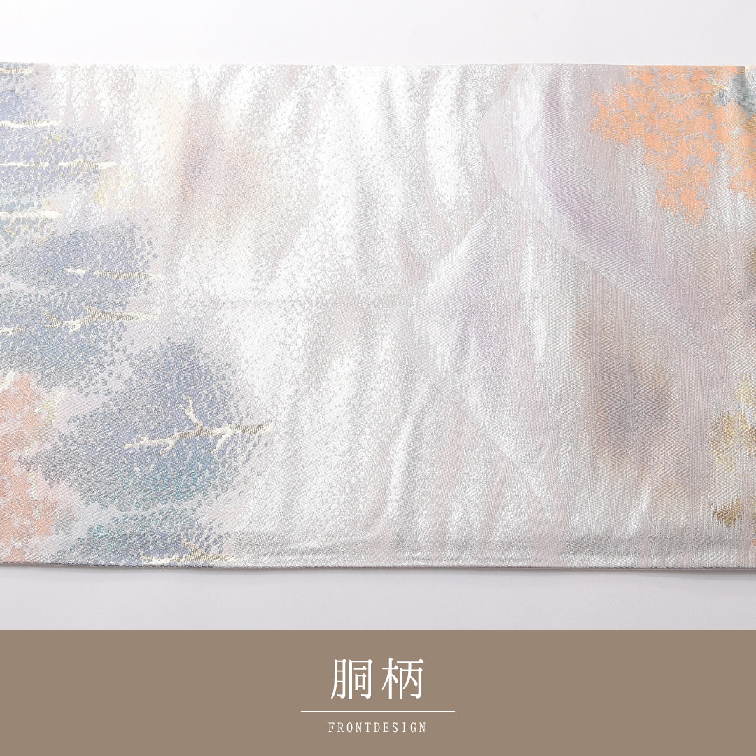 袋帯 帯丈420cm セミフォーマル 六通 Aランク 正絹 山 紫系 1223-02156