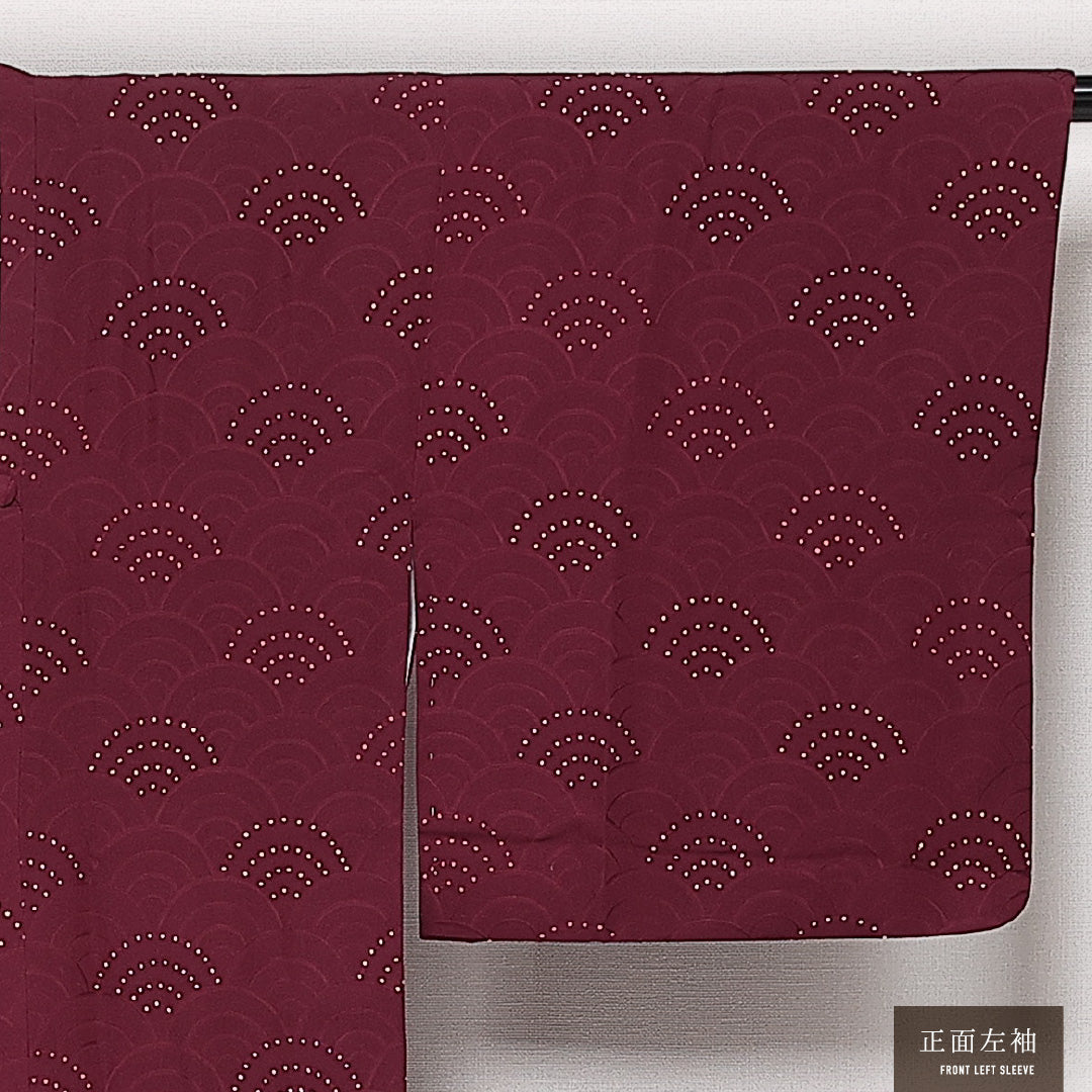 洗える着物 道行コート 袷 身丈85cm 裄丈65cm ポリエステル Sランク 紋意匠 (青海波) セミフォーマル Mサイズ 赤系 RP 1237-13717
