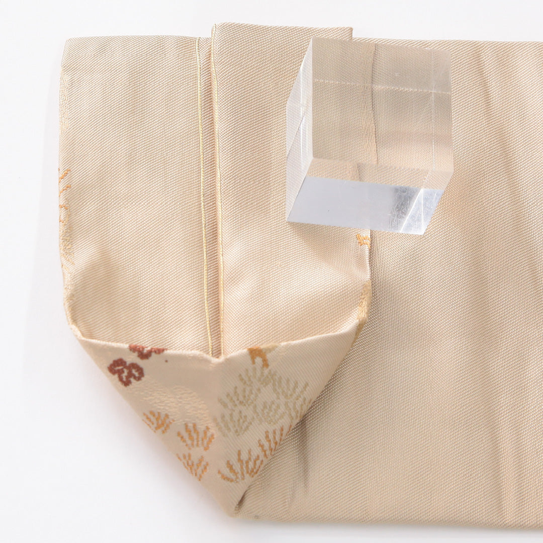 九寸名古屋帯 帯丈329cm セミフォーマル 名古屋仕立て 六通 未仕立て Cランク 正絹 茶屋辻 ベージュ系 1224-04144