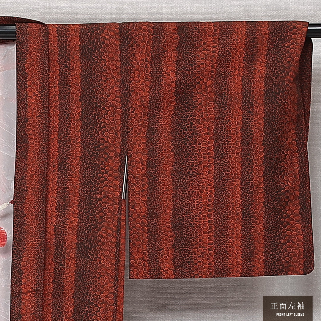羽織 袷 身丈78cm 裄丈64cm 正絹 Aランク カジュアル Mサイズ 紐あり 創作柄 朱系 HP 1232-13852