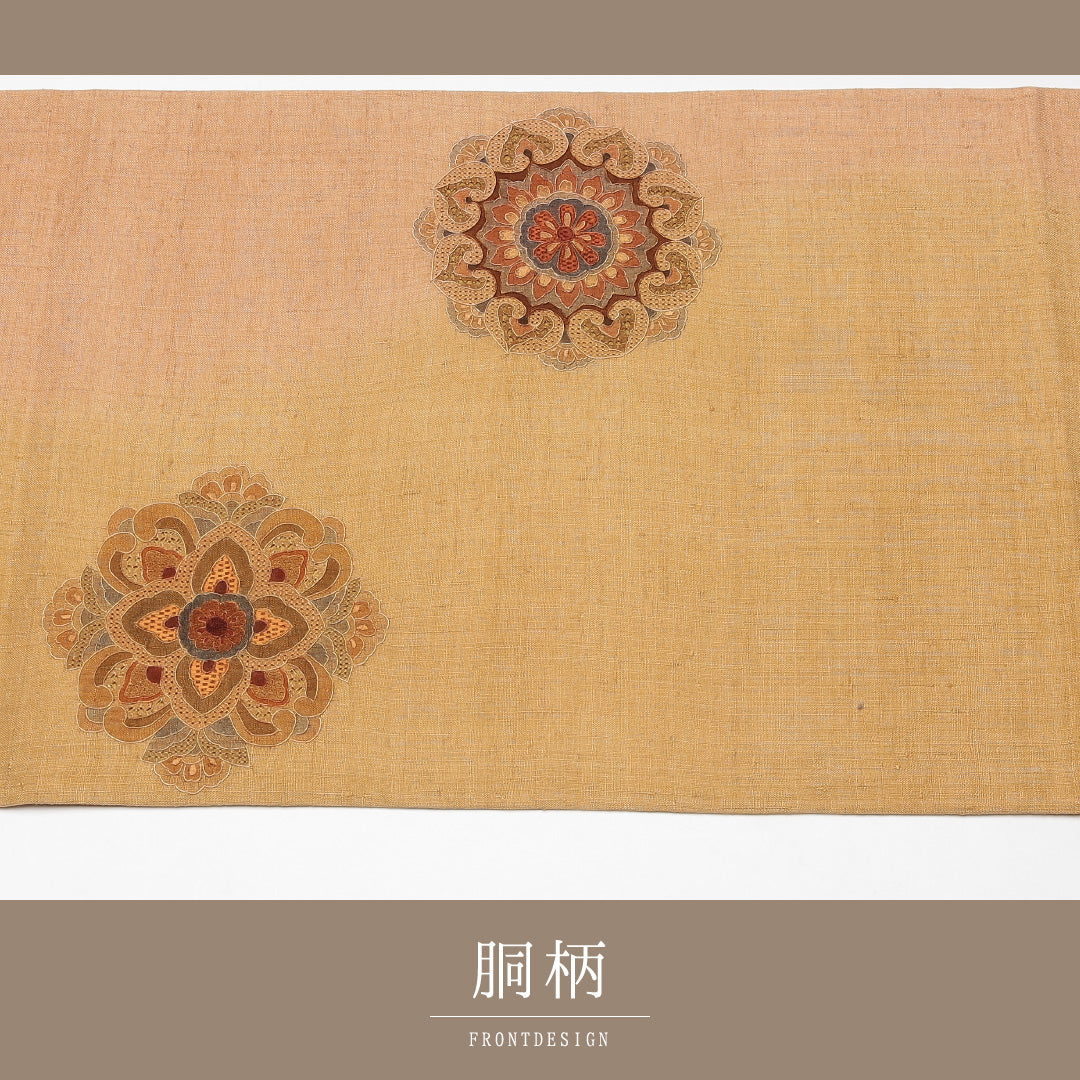 袋帯(紬) 帯丈448cm 正絹 ポイント柄 インフォーマル 蜀江 宝相華 蘇州刺繍 汕頭刺繍 ガード加工 茶系 1243-01320