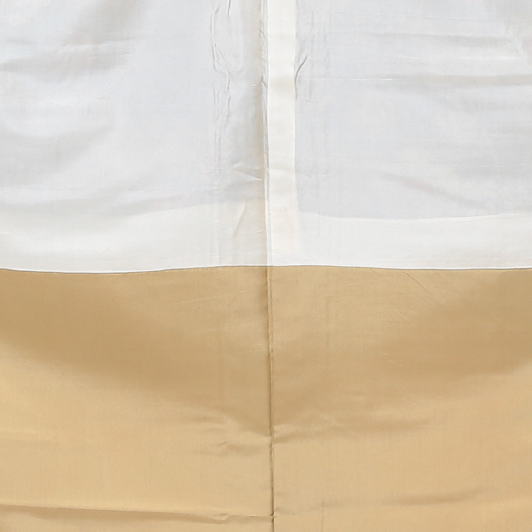 大島紬 袷 身丈153cm 裄64.5cm 正絹 クリーム系 Aランク 花柄 鳥 1216-00516-3215