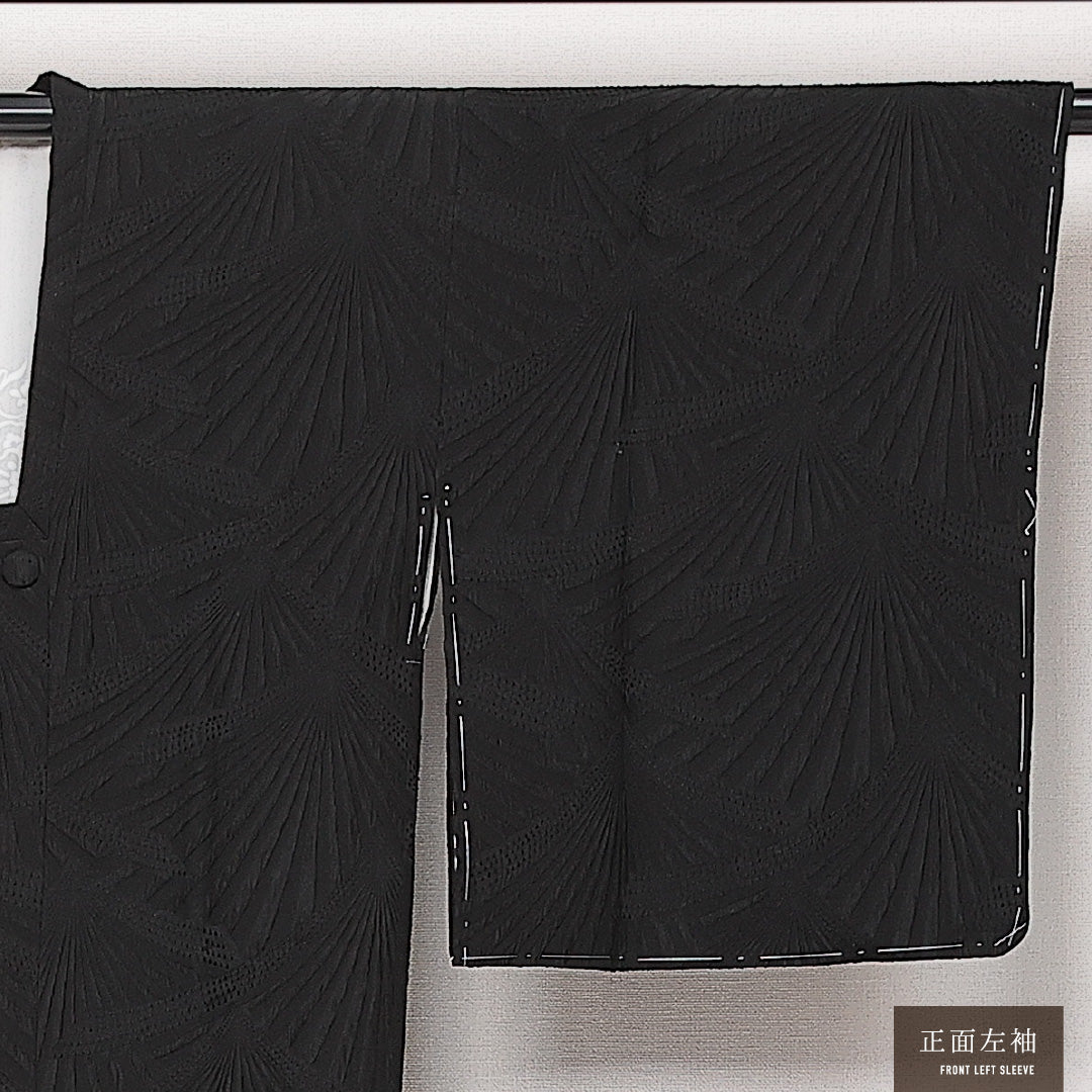 未使用品 道行コート 袷 身丈85cm 裄丈63cm 正絹 Nランク セミフォーマル Sサイズ 壽光織 ふくれ織 慶弔両用 ポケットあり 証紙 しつけ糸 黒系 RP 1237-13943
