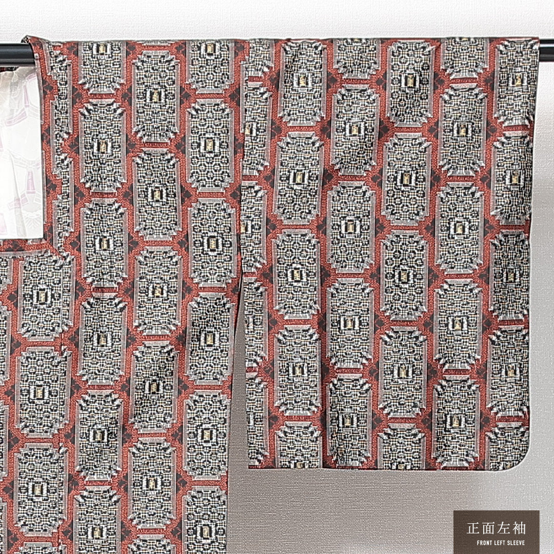 道行コート 袷 身丈79cm 裄丈60cm 正絹 Sランク セミフォーマル Sサイズ ポケットあり 松皮菱 創作柄 多色系 RP 1237-14687