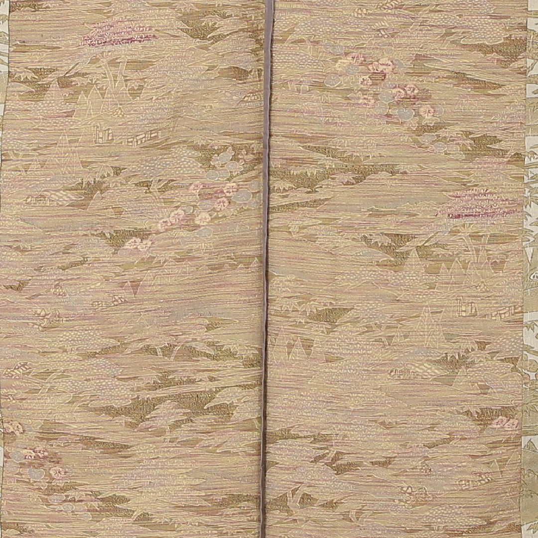 洗える着物 紬 単衣 身丈153cm 裄丈62cm ポリエステル Sランク カジュアル 広衿 Sサイズ 茶屋辻 ベージュ系 RP 1223-03393