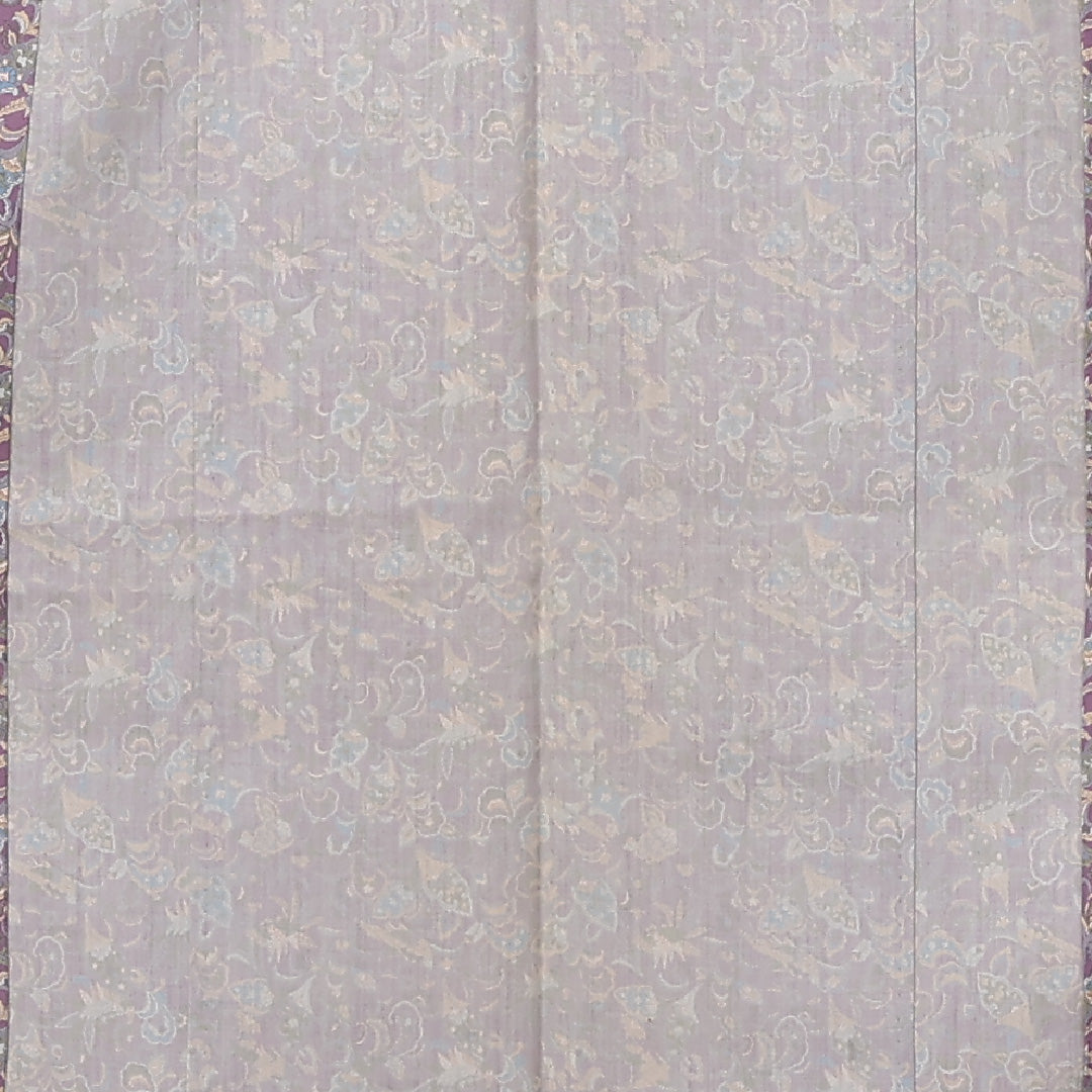 小紋(紬) 単衣 身丈146cm 裄丈61cm 正絹 Sランク XSサイズ バチ衿 インフォーマル 後染め 更紗 花喰鳥 唐華 紫系 1215-02282