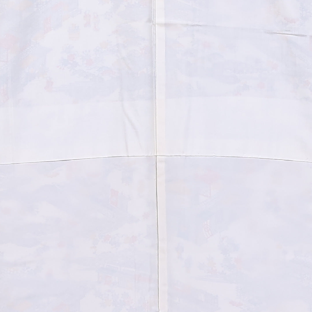 未使用品 小紋 袷 身丈155cm 裄丈62cm 正絹 Nランク インフォーマル 広衿 Mサイズ しつけ糸 人物 風景柄 グレー系 RP 1221-11668