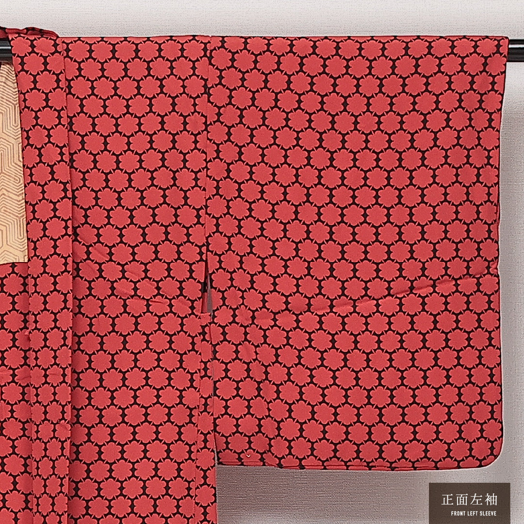 羽織 袷 身丈80cm 裄丈65cm 正絹 Sランク カジュアル Mサイズ 花柄 赤系 RP 1232-13865
