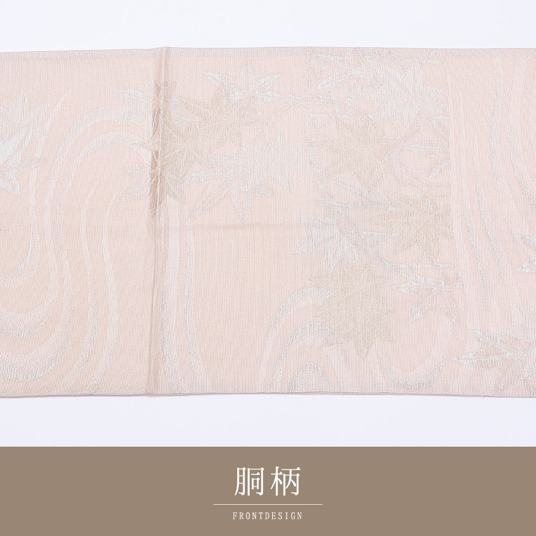 袋帯 夏帯 帯丈424cm 六通 紗 流水 紅葉 セミフォーマル ピンク系 正絹 Aランク 1223-00926