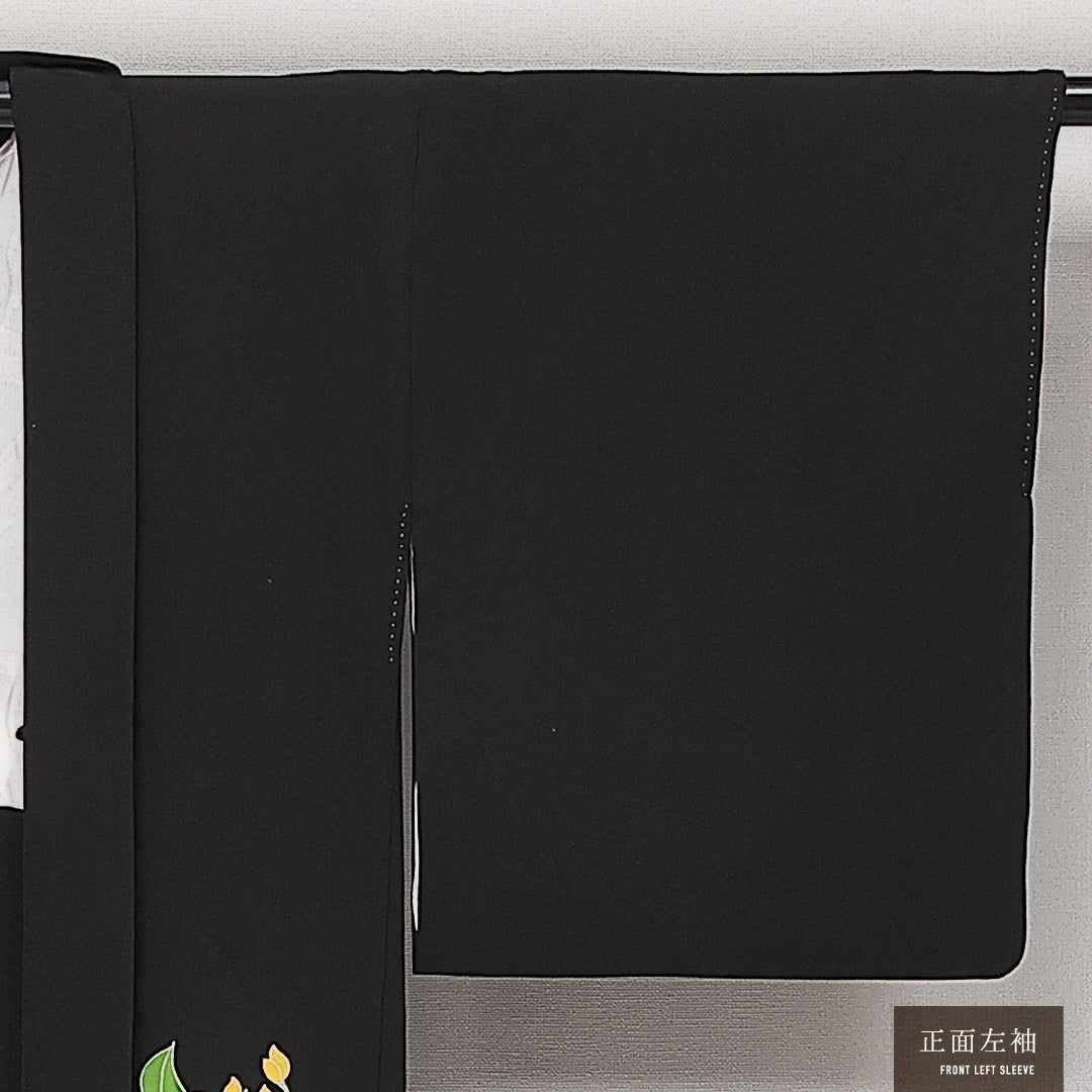 黒羽織 袷 身丈74cm 裄丈62cm 正絹 Sランク インフォーマル Sサイズ 花柄 黒系 RP 1233-13825
