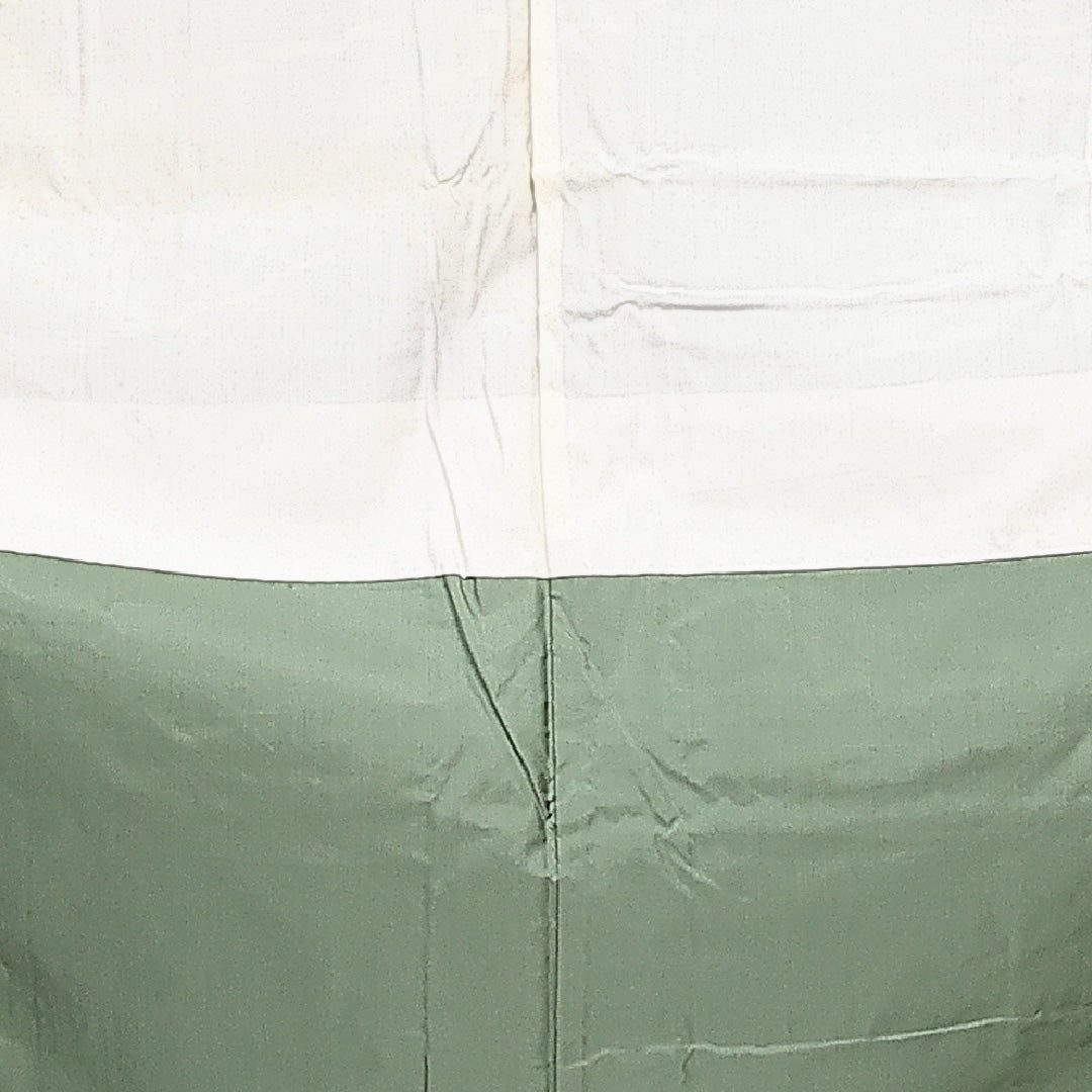 未使用品 飯田紬 袷 身丈154cm 裄丈62cm 正絹 Sランク インフォーマル 広衿 Sサイズ しつけ糸 創作柄 緑系 M4 1223-14064