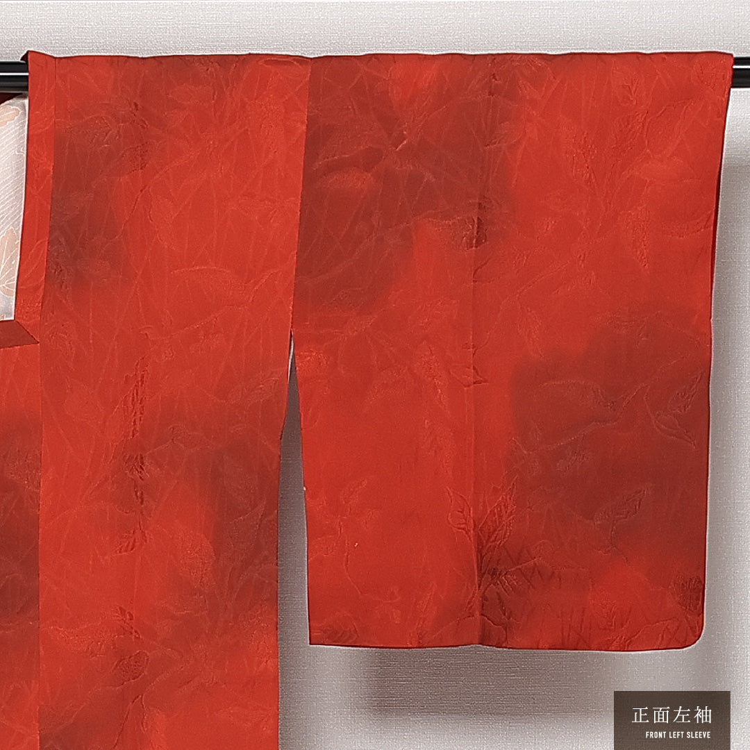 道行コート 袷 身丈82cm 裄丈65cm 正絹 Aランク 紋意匠 (植物柄) セミフォーマル Mサイズ ぼかし染 ポケットあり 赤系 RP 1237-13739