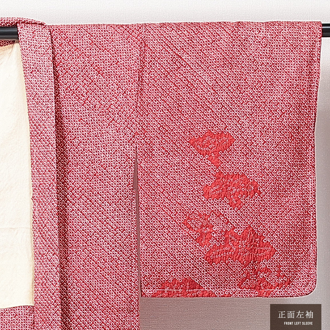 未使用品 絵羽羽織 袷 身丈78cm 裄丈64cm 正絹 Nランク インフォーマル Mサイズ 絵羽羽織 しつけ糸 花柄 赤系 RP 1234-14690