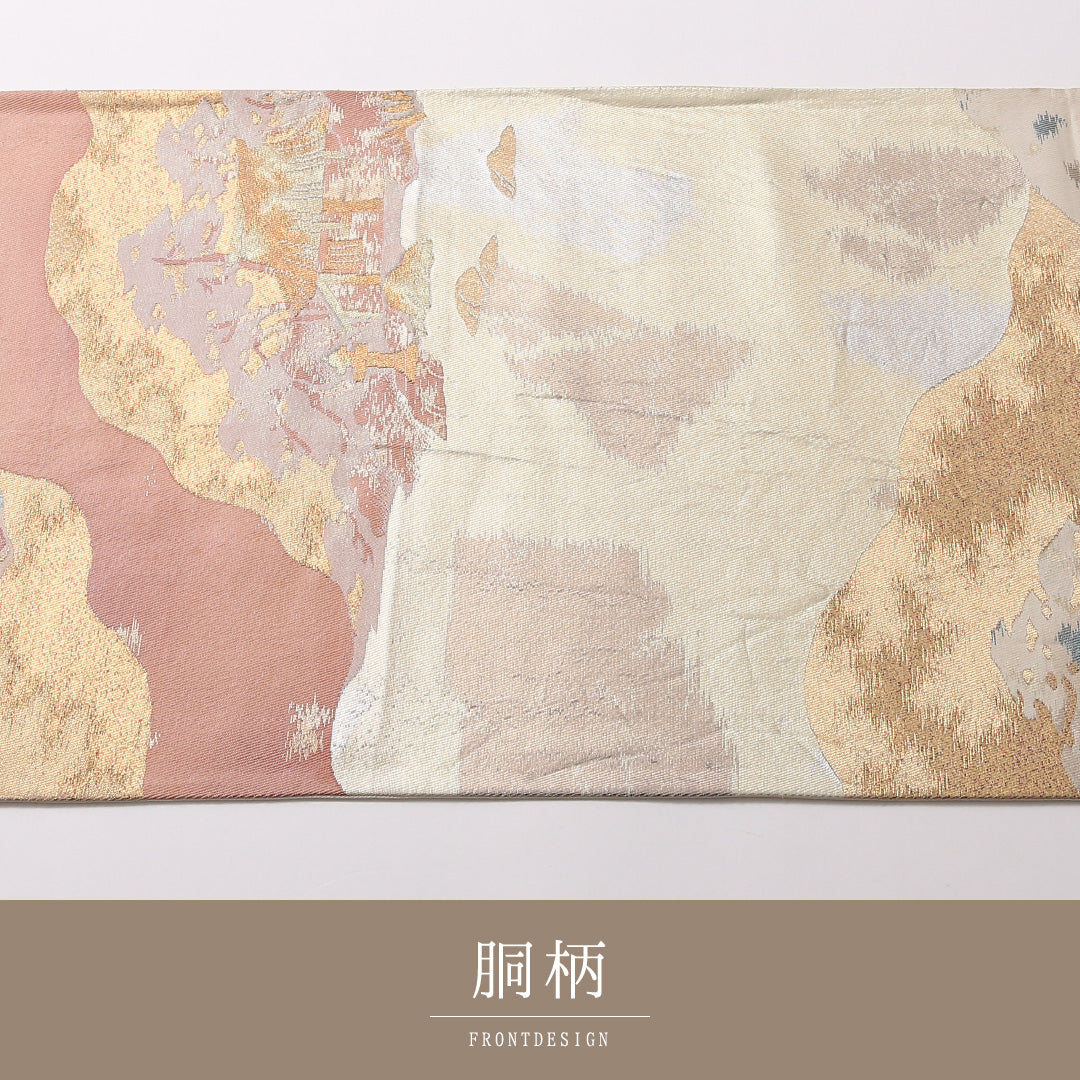 名勝 寂光院 袋帯 帯丈400cm 六通 フォーマル Aランク 正絹 引箔 寂光院 写実的 存在感 金系 1223-01719