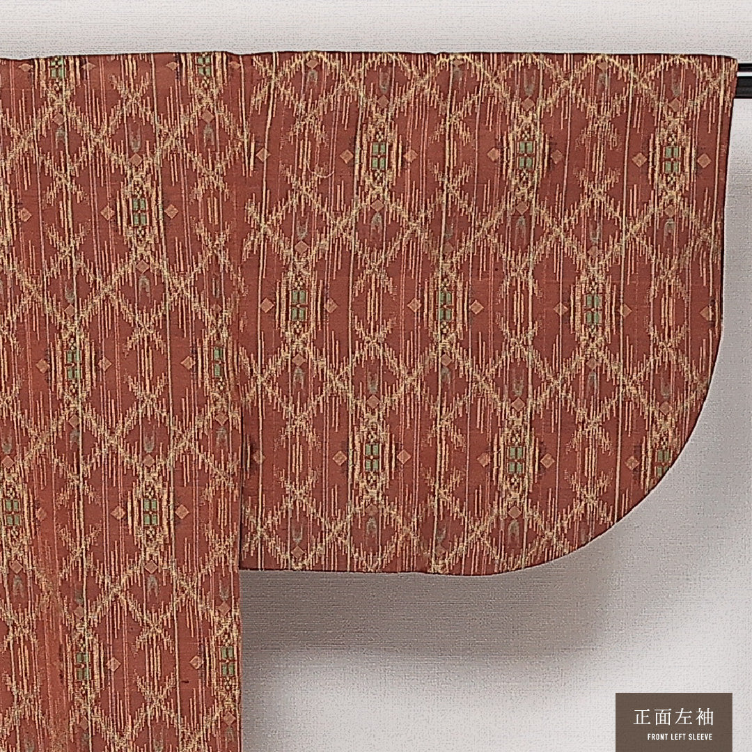 洗える着物 道中着 袷 身丈79cm 裄丈65cm ポリエステル Sランク インフォーマル Mサイズ 菱 茶系 RP 1236-13826