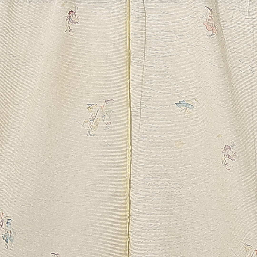 小紋 夏物 絽 身丈156cm 裄丈64cm 正絹 Cランク Mサイズ 広衿 インフォーマル 人物 ベージュ系 1215-14937