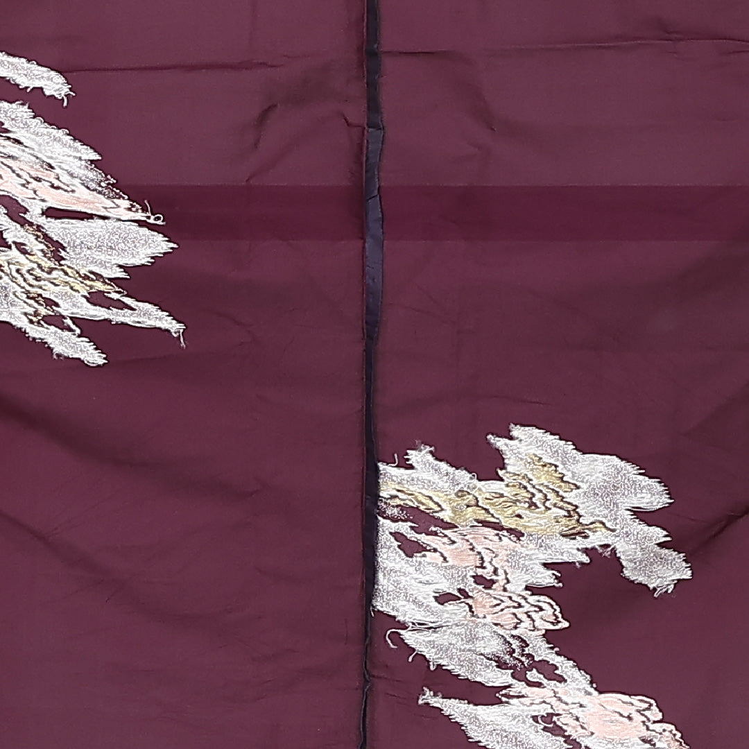 夏物 お召 紗 身丈150cm 裄丈62cm 正絹 Aランク インフォーマル バチ衿 Sサイズ 創作柄 紫系 RP 1222-12407