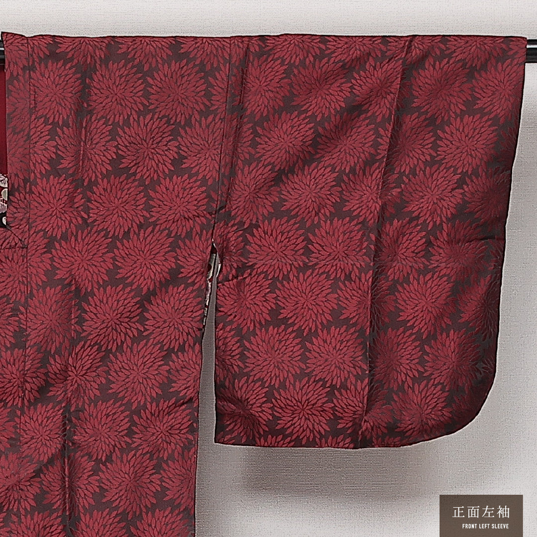 アンティーク 道行コート 単衣 身丈82cm 裄丈64cm 正絹 Aランク Mサイズ 菊 赤系 RP 1237-13864