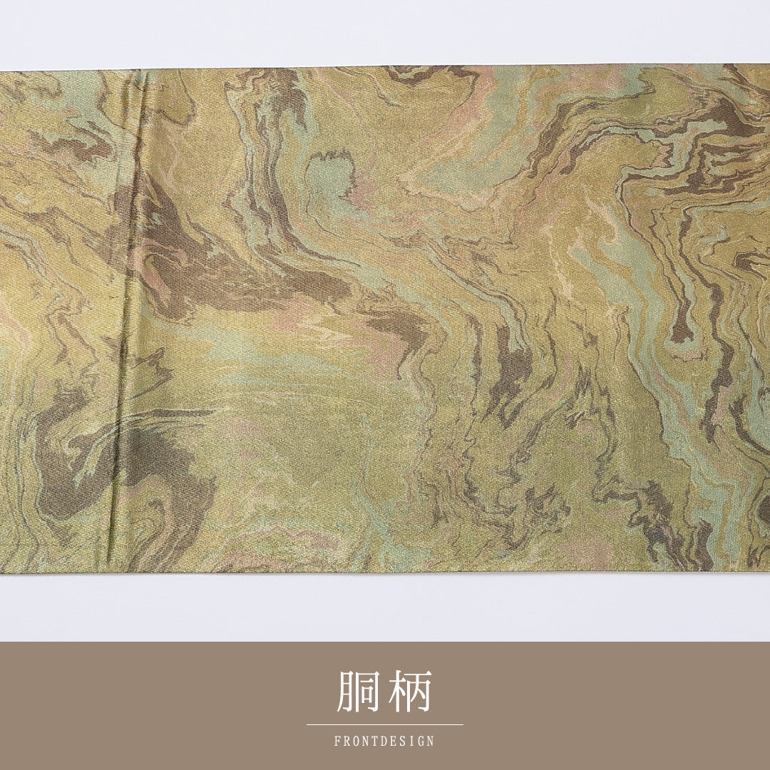 袋帯 帯丈452cm 六通 墨流し 引箔 カジュアル 金系 正絹 Sランク 1223-00948
