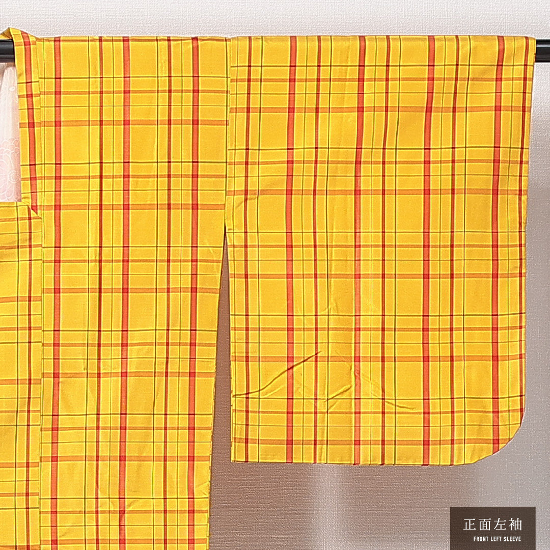 道行コート 袷 身丈75cm 裄丈63cm 正絹 Sランク インフォーマル Sサイズ ポケットあり 格子 黄系 RP 1237-14678