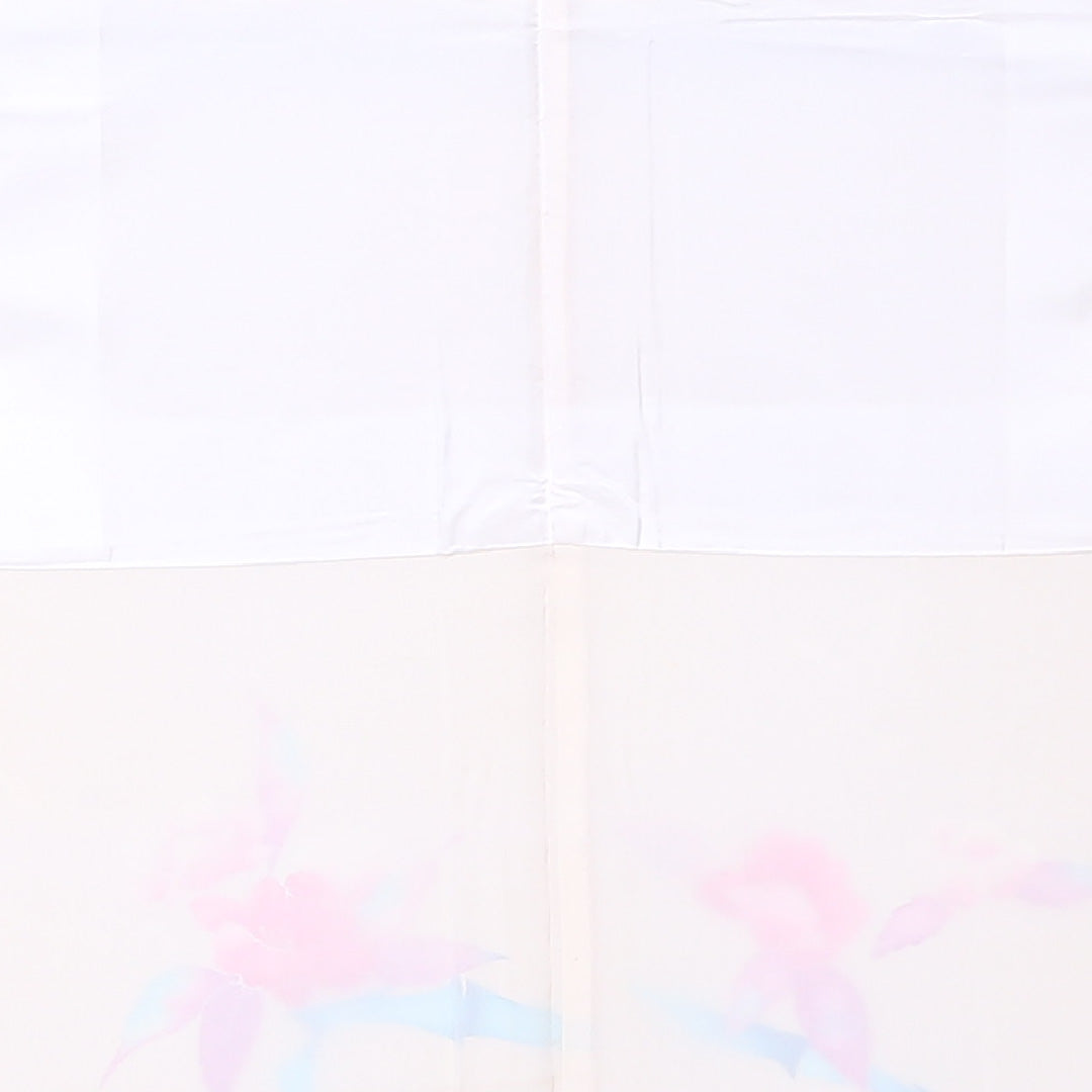 訪問着 袷 身丈161cm 裄丈62cm 正絹 Cランク Lサイズ 広衿 セミフォーマル 牡丹 金駒刺繍 クリーム系 1212-04478