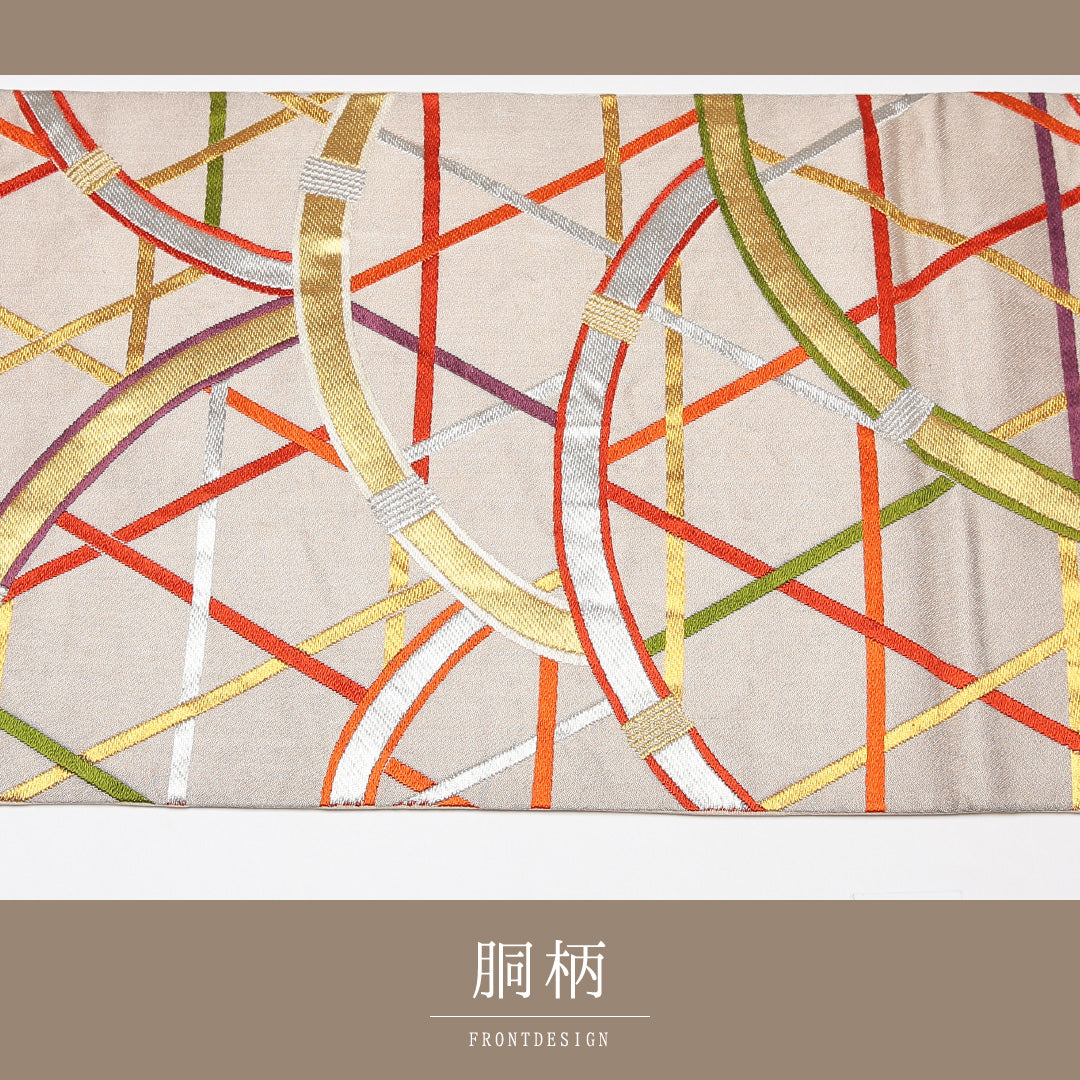 袋帯 帯丈436cm 正絹 六通 フォーマル 光悦垣 金箔 銀系 1243-01223
