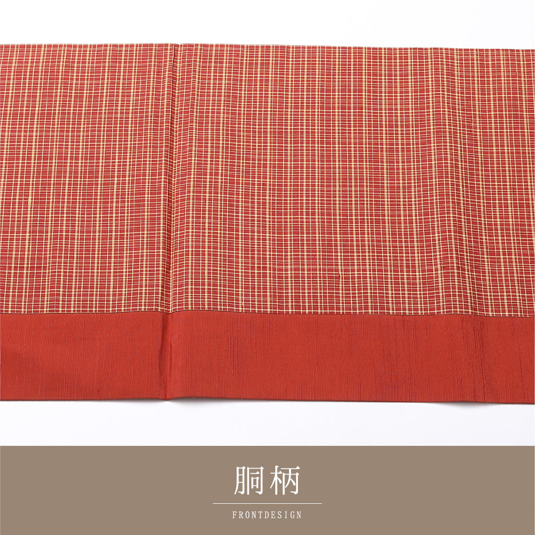 未使用品 九寸名古屋帯 Nランク 帯丈364cm 正絹 全通 開き仕立て 織り カジュアル しつけ糸 紬 創作柄 朱系 GP 1245-02498