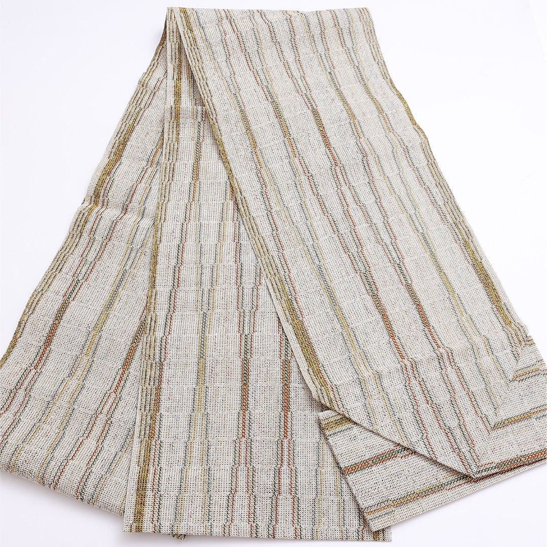 名古屋帯 夏帯 帯丈328cm 全通 松葉仕立て Sランク カジュアル 幾何学 創作 正絹 白系 1224-01286