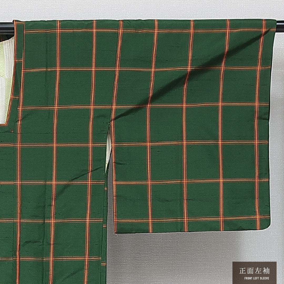 道行コート 袷 身丈85cm 裄丈62cm 正絹 Sランク インフォーマル Sサイズ 格子 緑系 RP 1237-14666