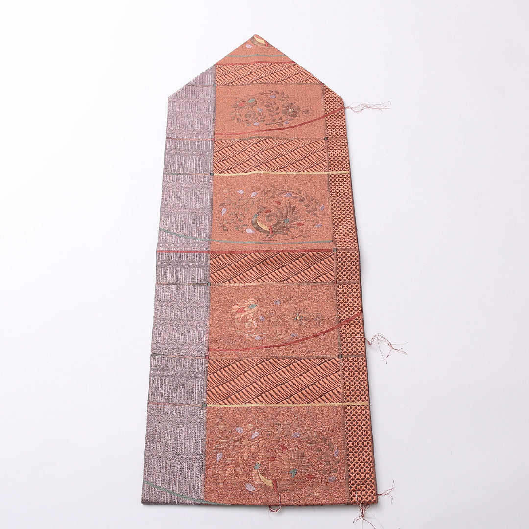 未使用品 八寸名古屋帯 Nランク 帯丈353cm 正絹 六通 名古屋仕立て 織り インフォーマル 孔雀 ピンク系 HP 1245-02691