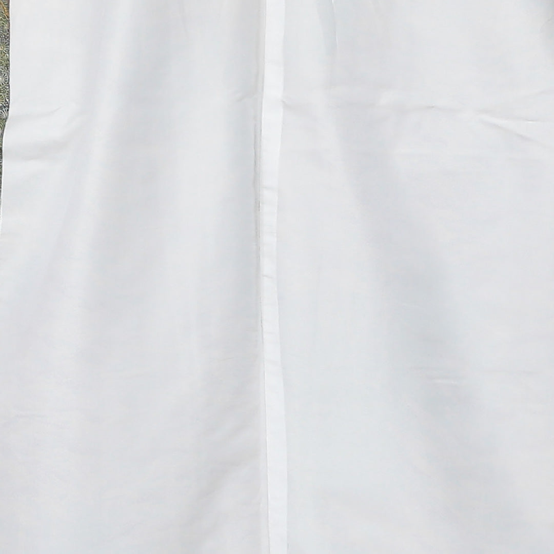小紋 身丈158cm 裄丈68cm Sランク M ポリエステル 洗える着物 単衣 広衿 クラシカル 居敷当て 風景柄 カジュアル 緑系 1215-12340