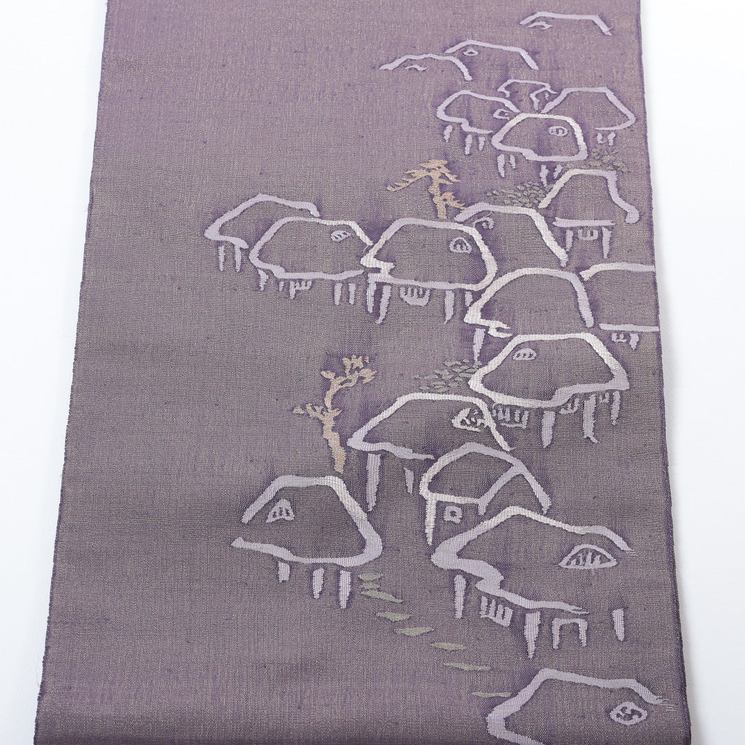 袋帯 帯丈444cm ポイント柄 仕立て上がり カジュアル Sランク 金彩 風景画 紫系 1223-00789-220 1223-00789