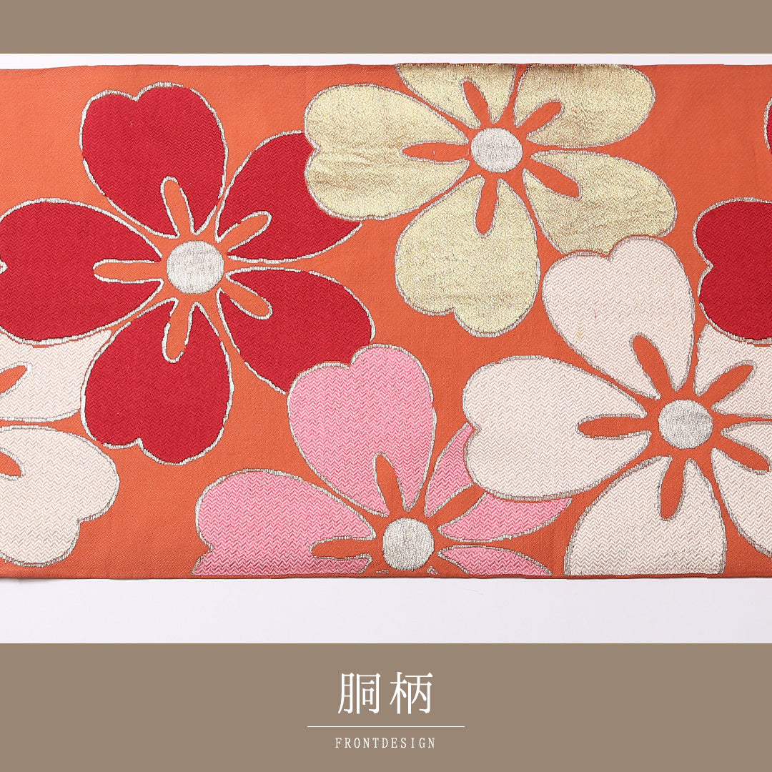 アンティーク 袋帯 帯丈400cm 六通 Aランク 正絹 桜 レトロ 可愛らしい ピンク系 1223-01516