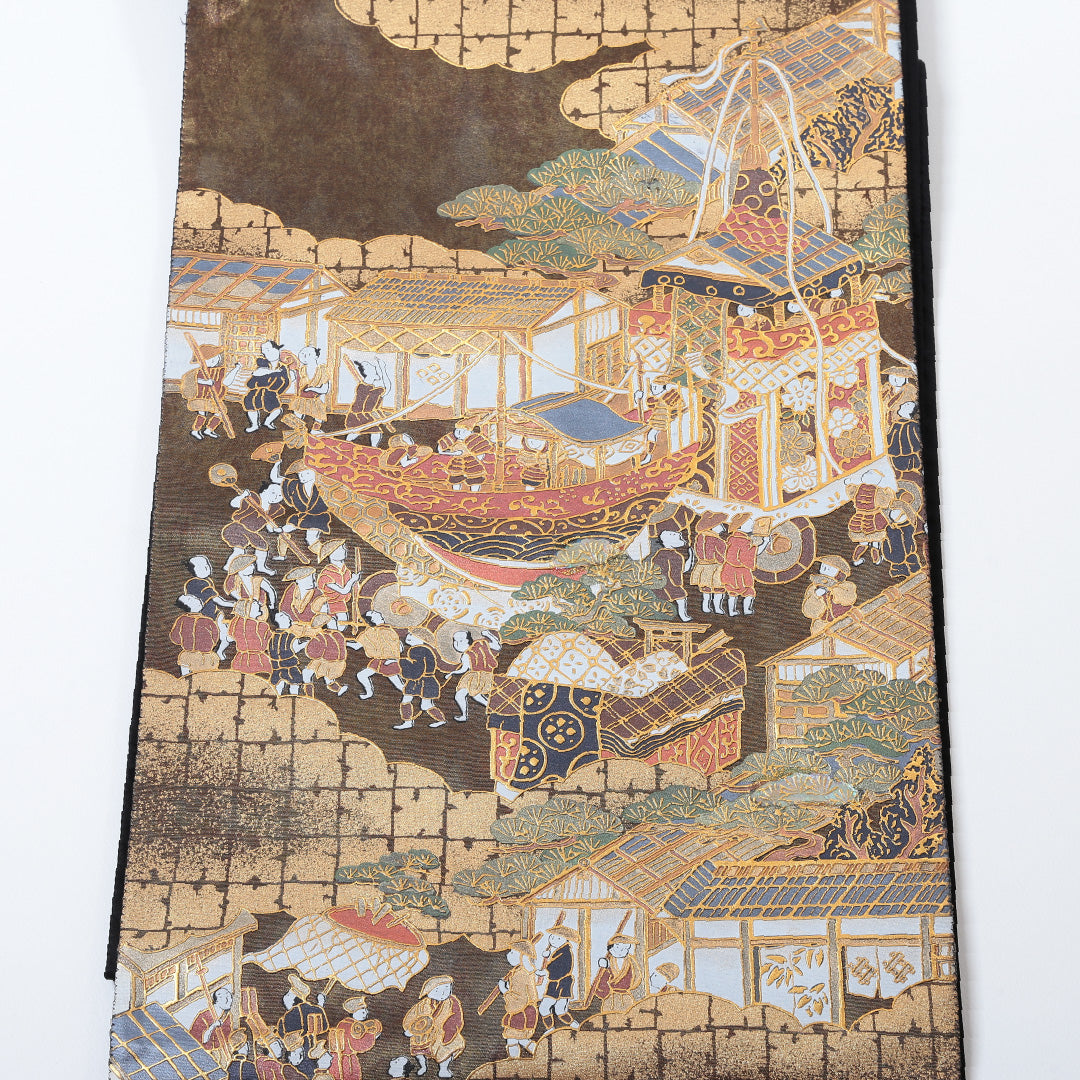 袋帯 帯丈424cm 六通 仕立て上がり フォーマル Aランク 引箔 金襴 螺鈿 京洛百景 金系 1223-00642-321 1223-00642