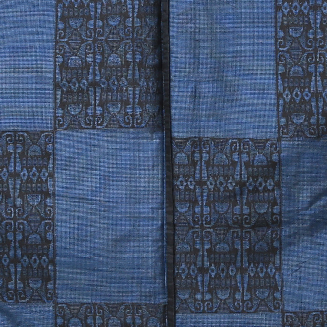 紬 単衣 身丈151cm 裄丈62cm 正絹 Bランク Sサイズ バチ衿 カジュアル 市松 青系 1216-03505